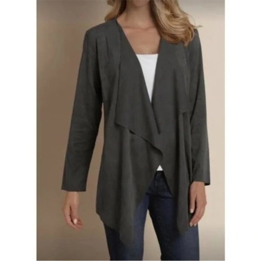 Soft Surroundings Charcoal Faux Suede Women's Cardigan